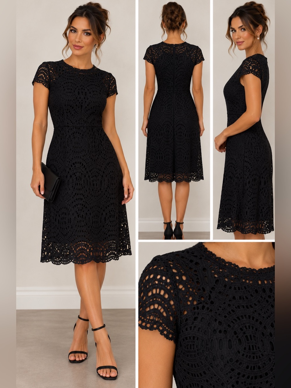 Sequin Hearts Black Crochet Lace High Neck Mini Dress - Size 9
